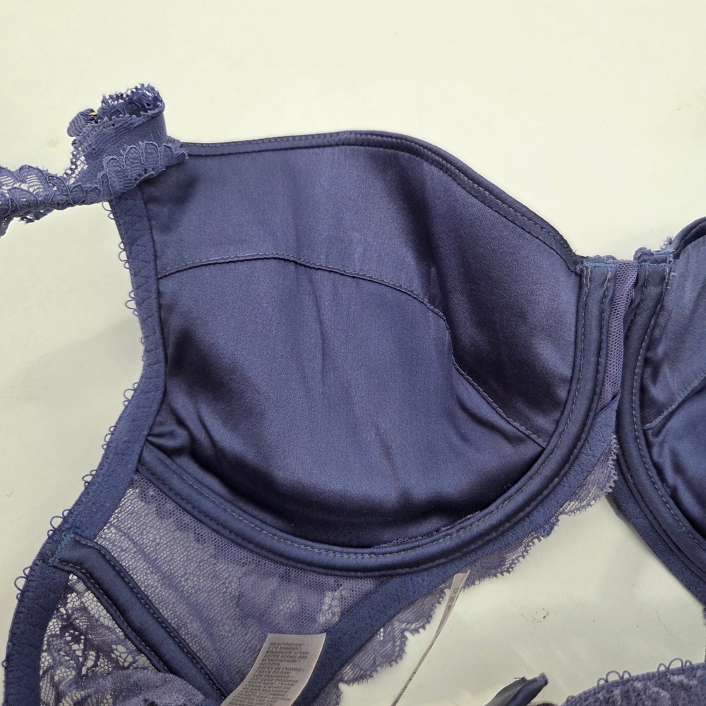 Stella McCartney SZ 34C Blue Demi Padded Plunge Lace Underwire Bra Tee Shirt - Picture 5 of 6
